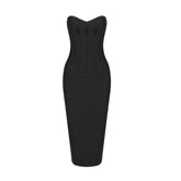 Strapless Sleeveless Maxi Striped Bodycon Dress